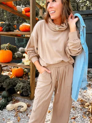 Latte Cowl Neck Brushed Hacci Pullover