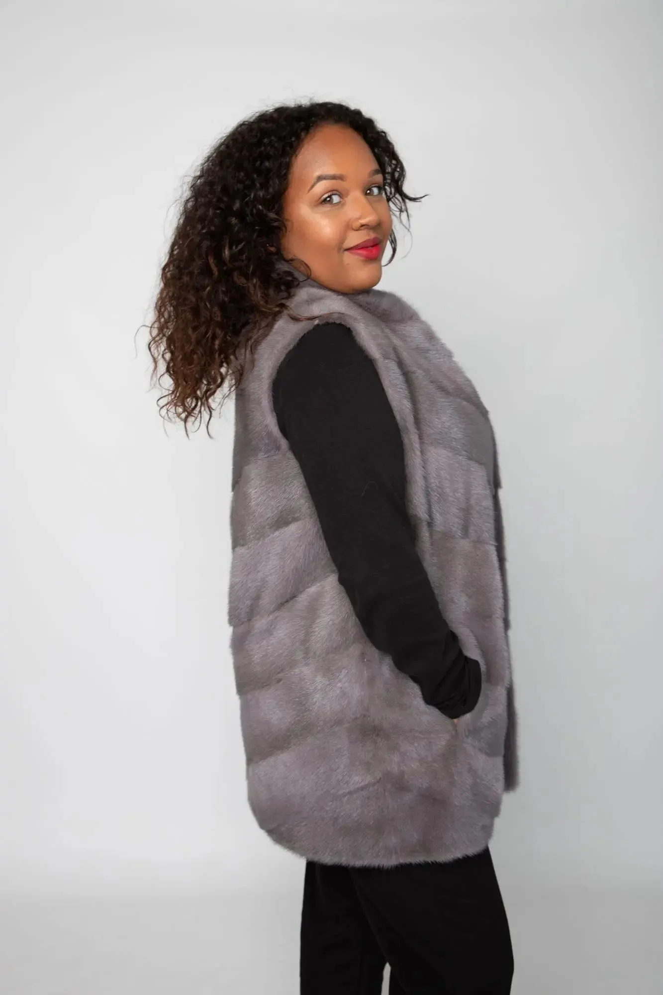 Lavender Mink Chevron Vest