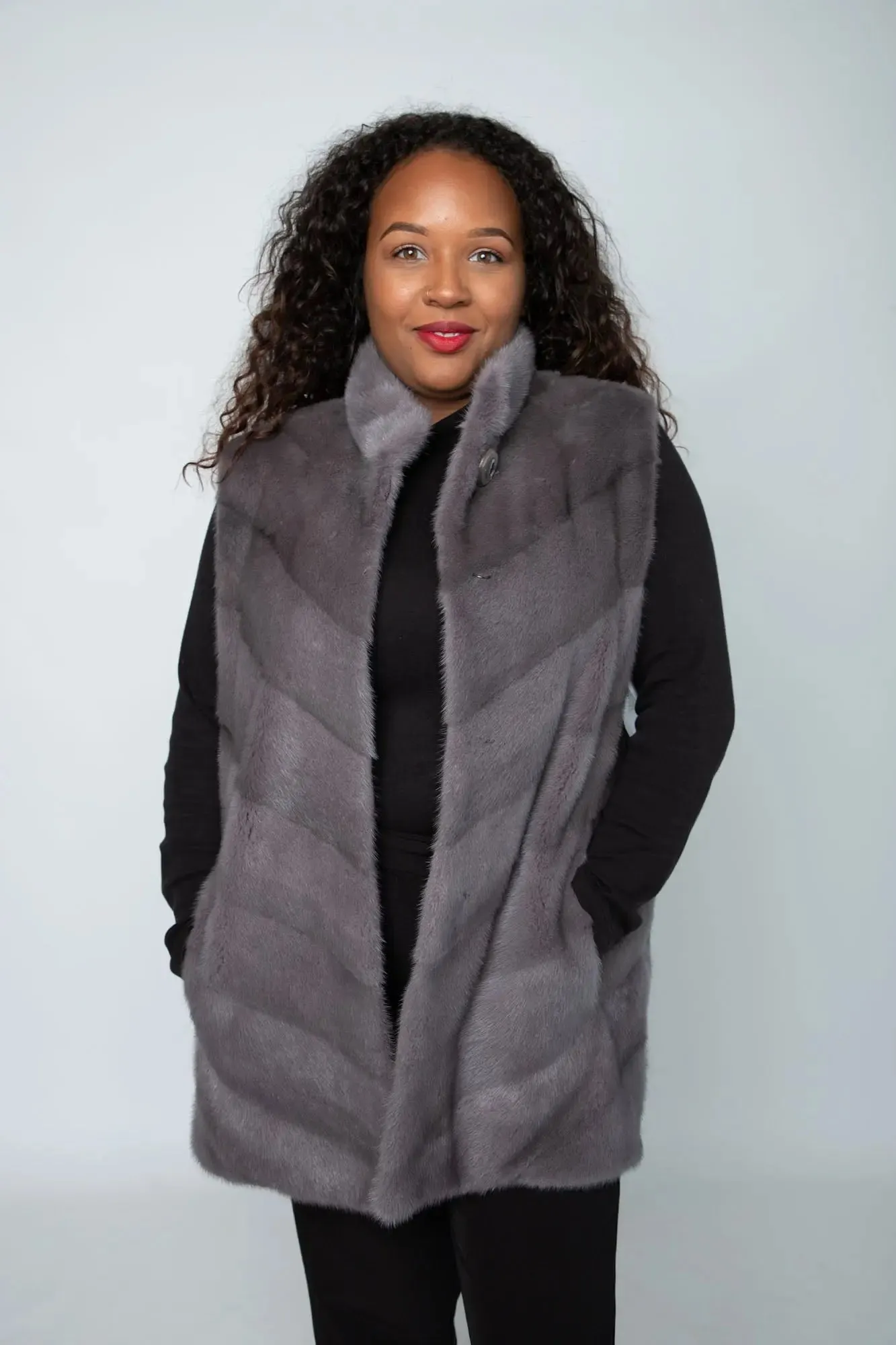 Lavender Mink Chevron Vest