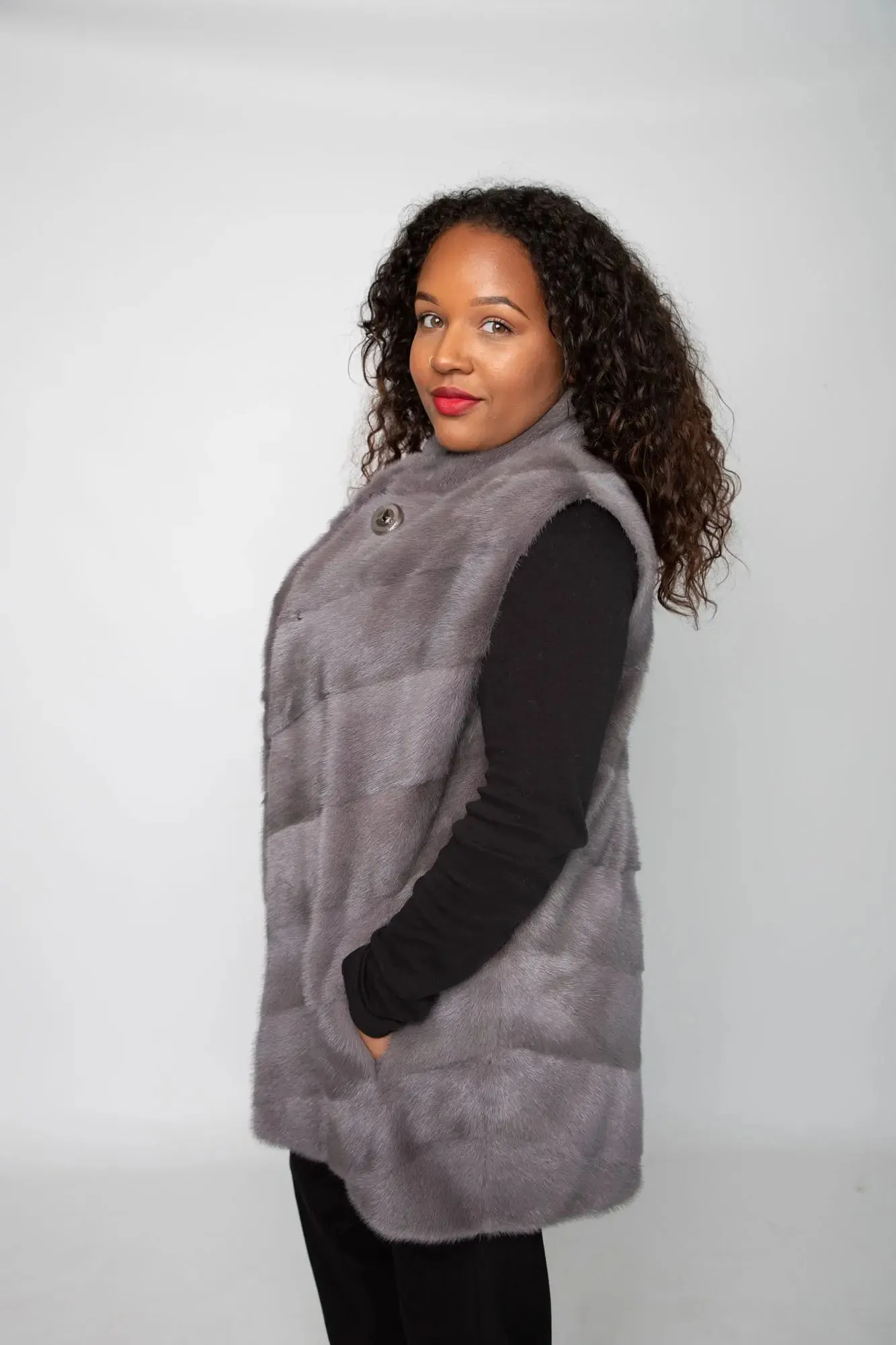 Lavender Mink Chevron Vest