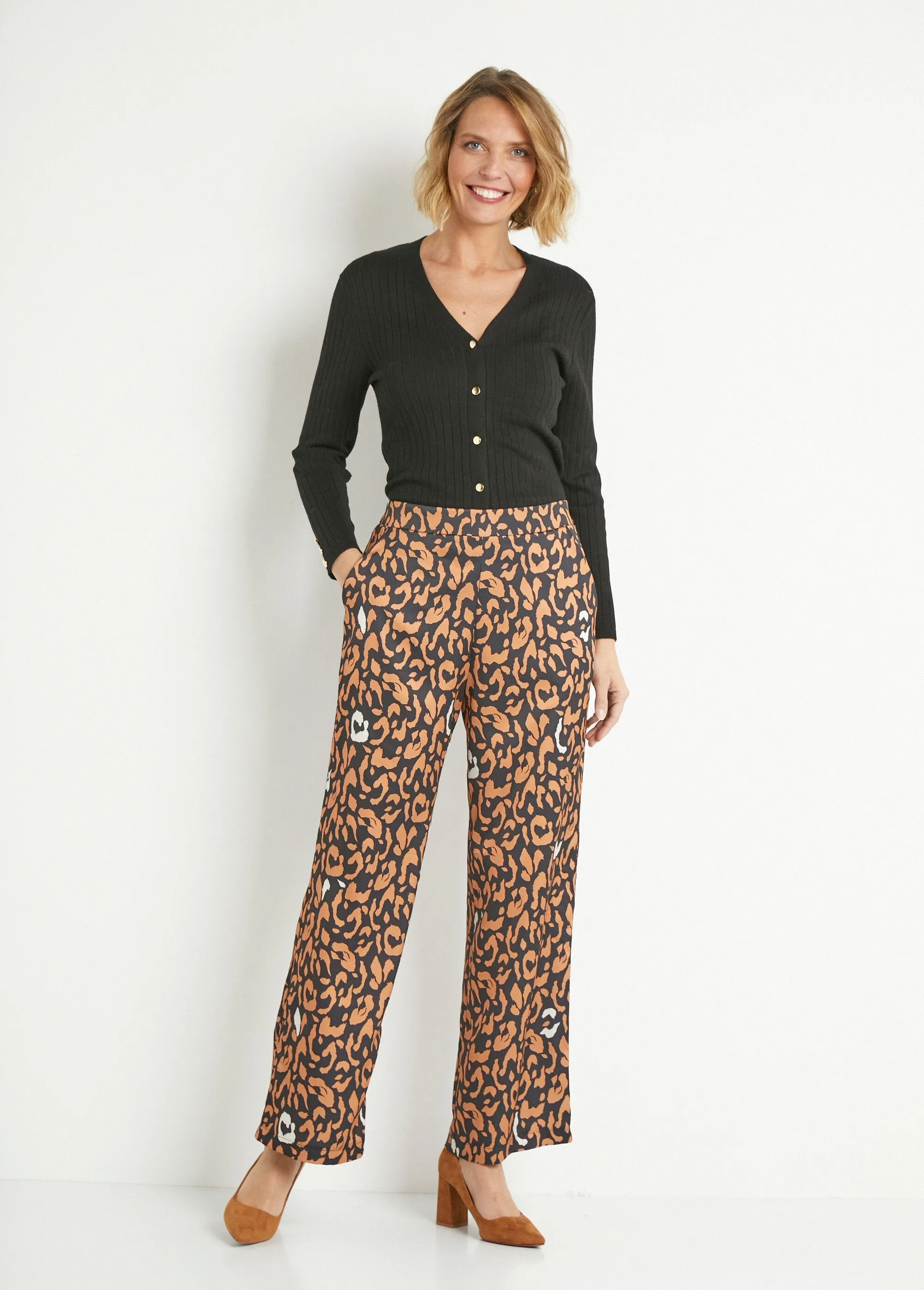 Leopard print elasticated flowing pants