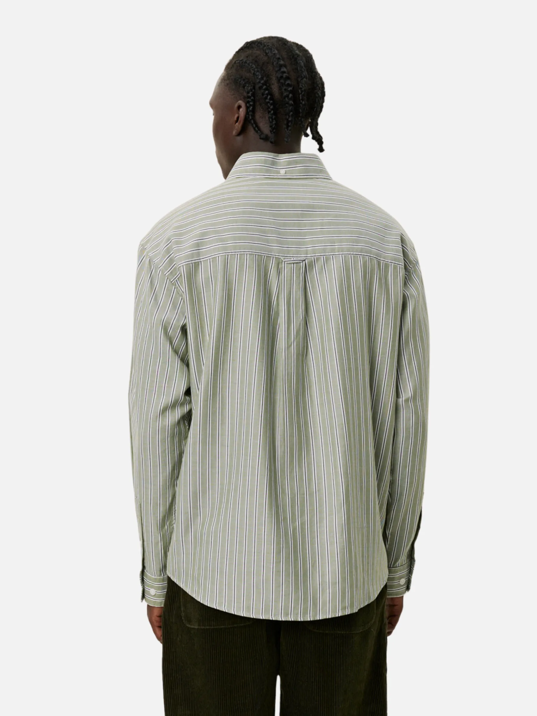 Les Deux Kolton Herringbone Poplin Shirt - White/Chive Green