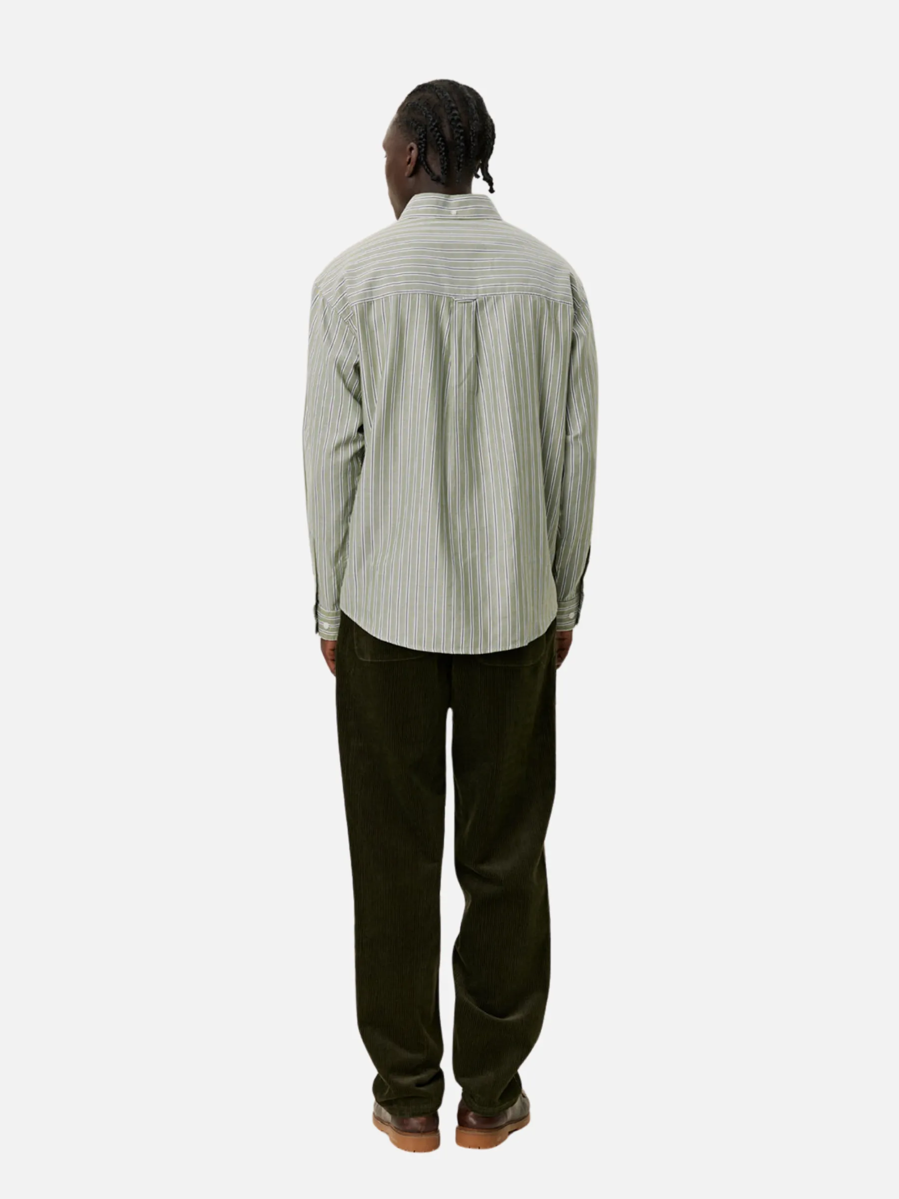 Les Deux Kolton Herringbone Poplin Shirt - White/Chive Green