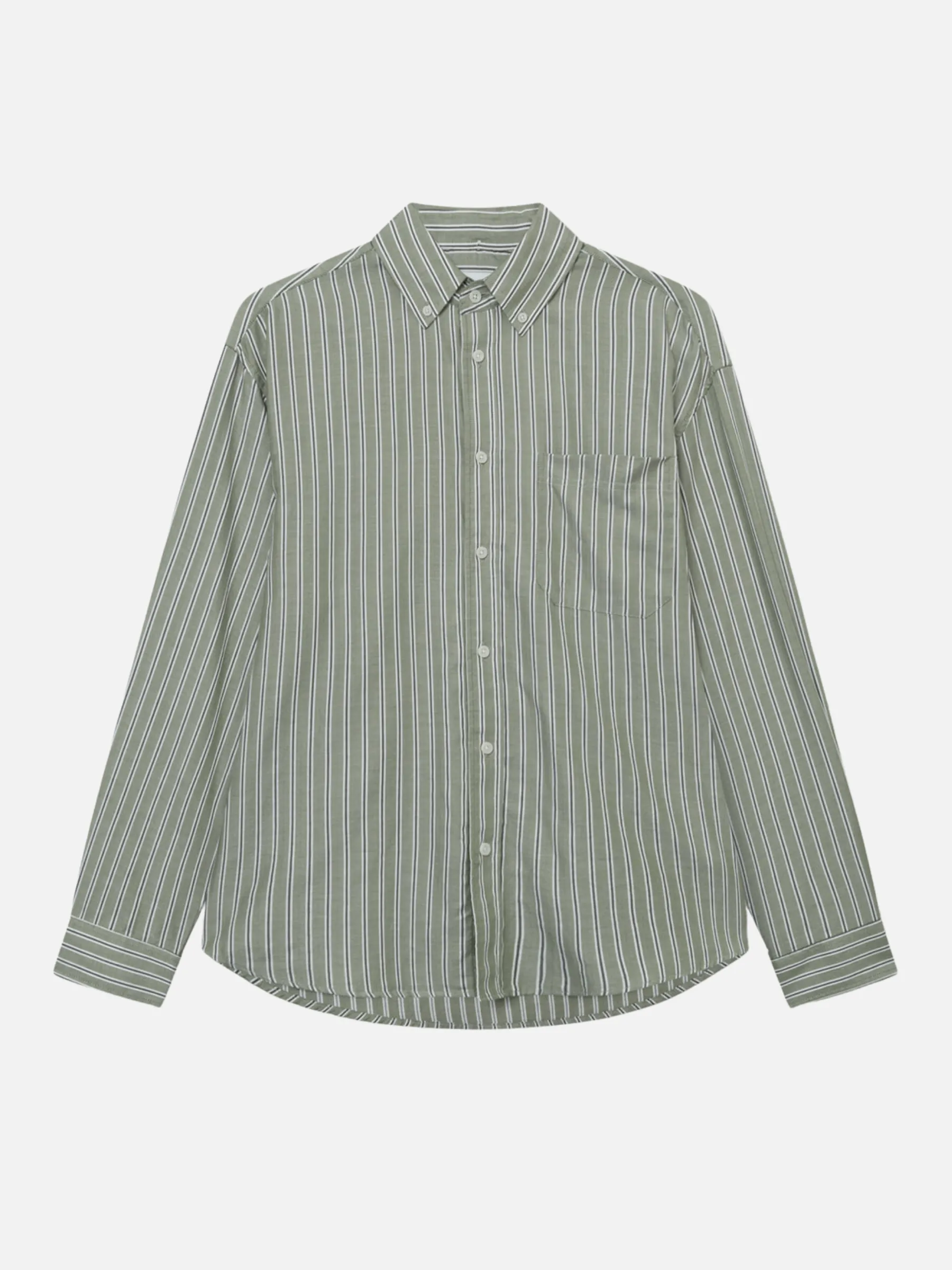 Les Deux Kolton Herringbone Poplin Shirt - White/Chive Green