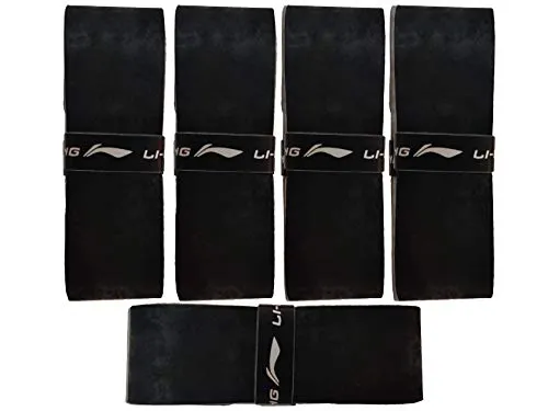 Li-Ning SuperGrip Velvet Touch Badminton Racquet Over Grip, Black (Pack of 5)