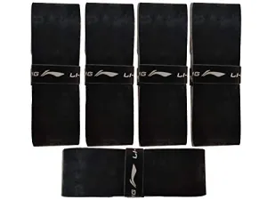Li-Ning SuperGrip Velvet Touch Badminton Racquet Over Grip, Black (Pack of 5)