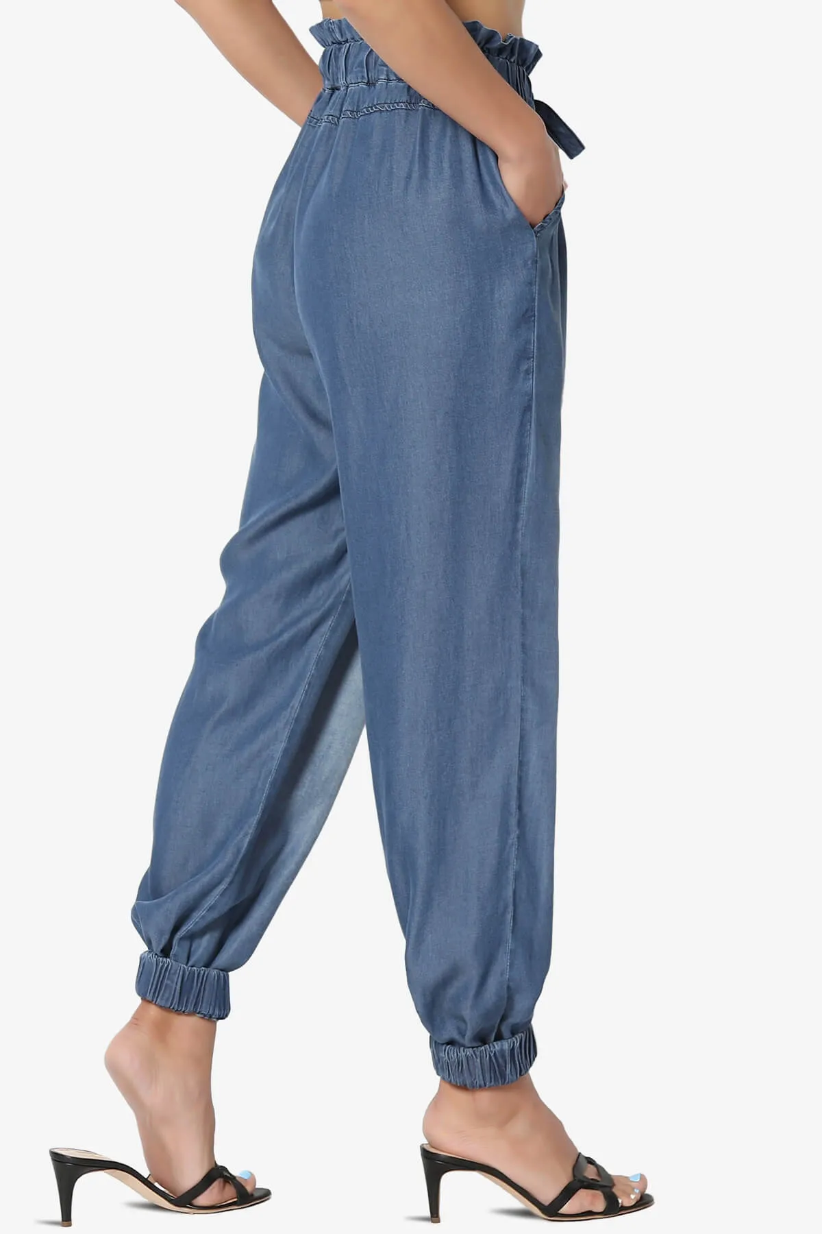 Lilah High Waist Chambray Jogger Pants PLUS