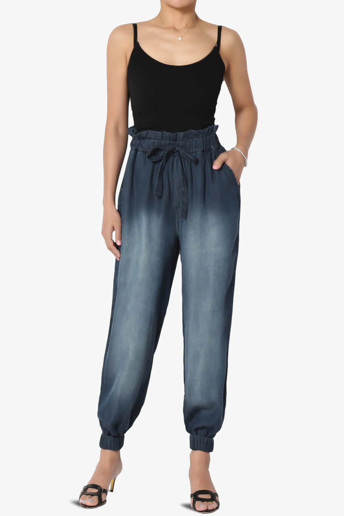 Lilah High Waist Chambray Jogger Pants PLUS