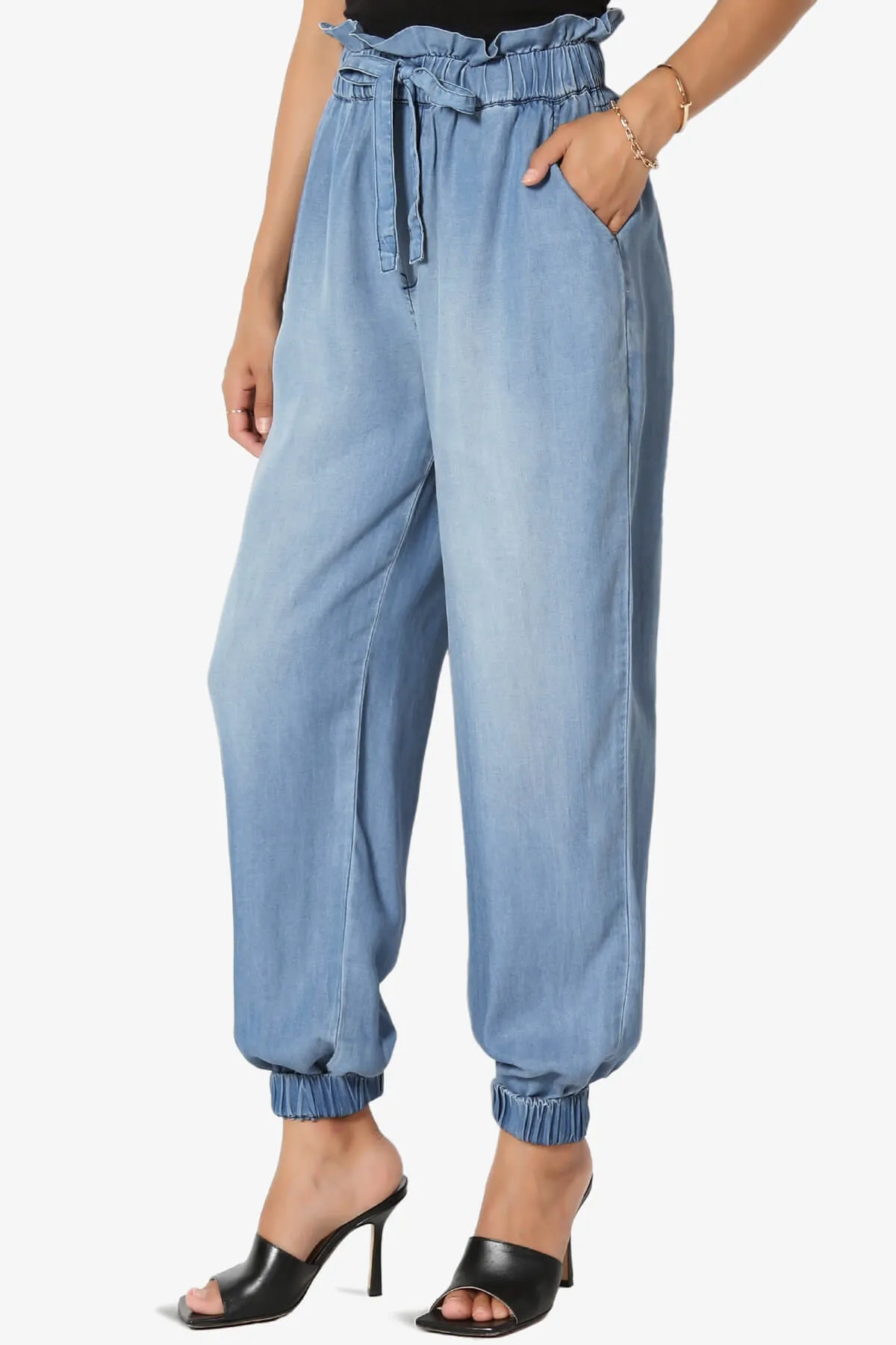 Lilah High Waist Chambray Jogger Pants PLUS