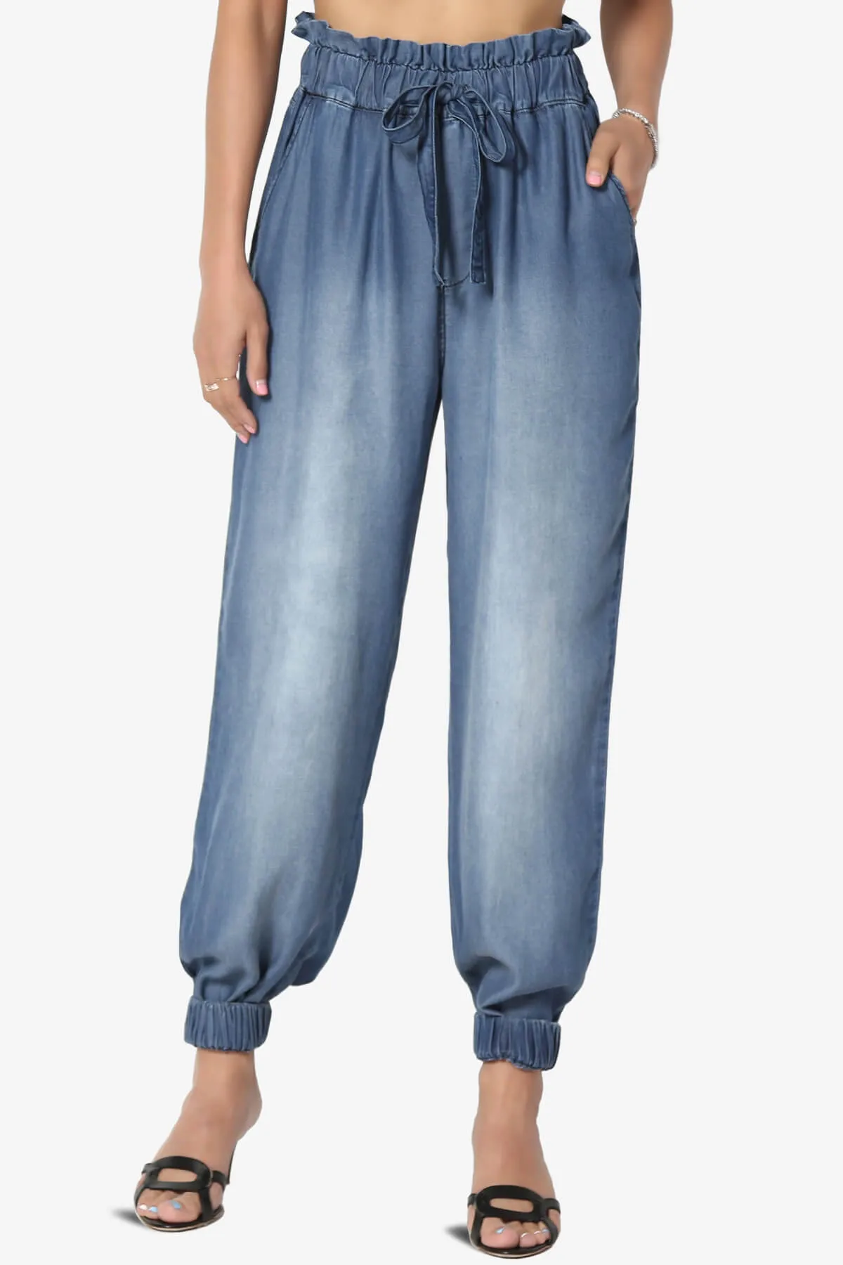 Lilah High Waist Chambray Jogger Pants PLUS