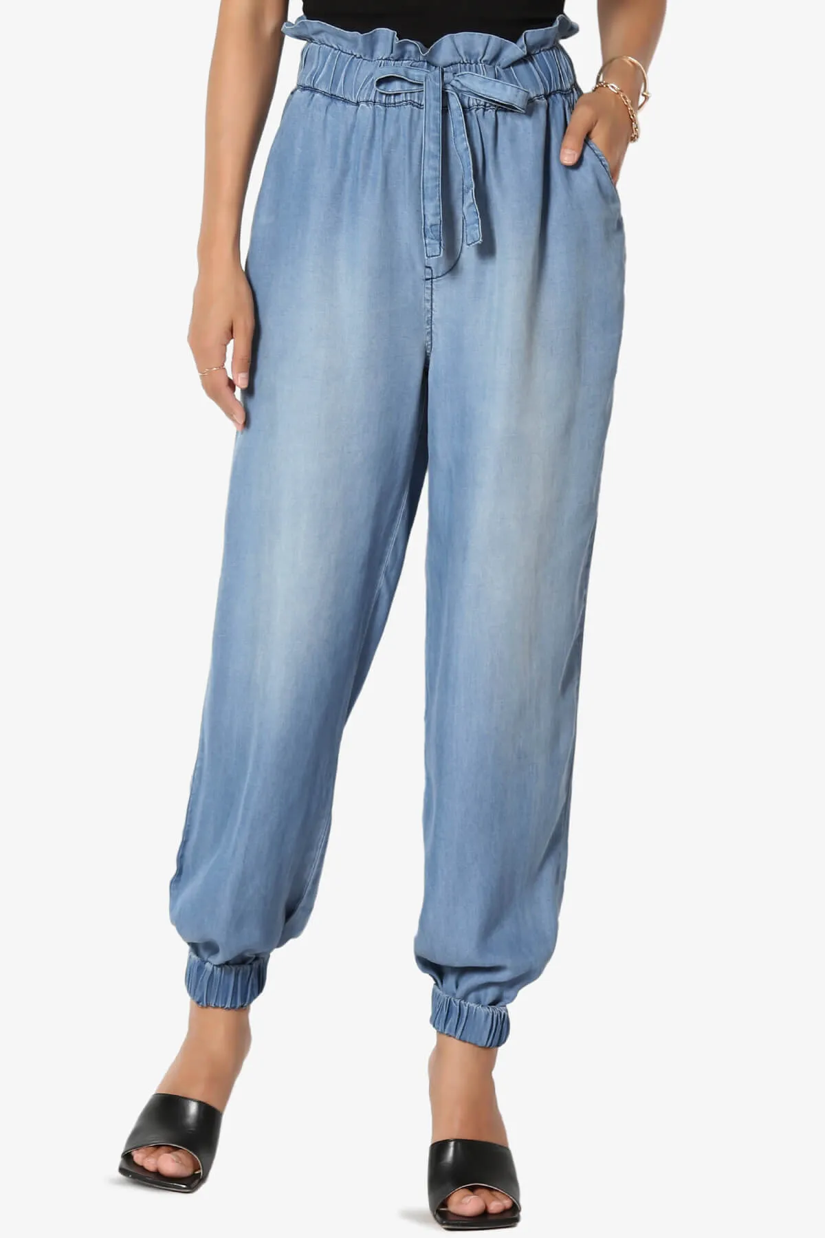 Lilah High Waist Chambray Jogger Pants PLUS