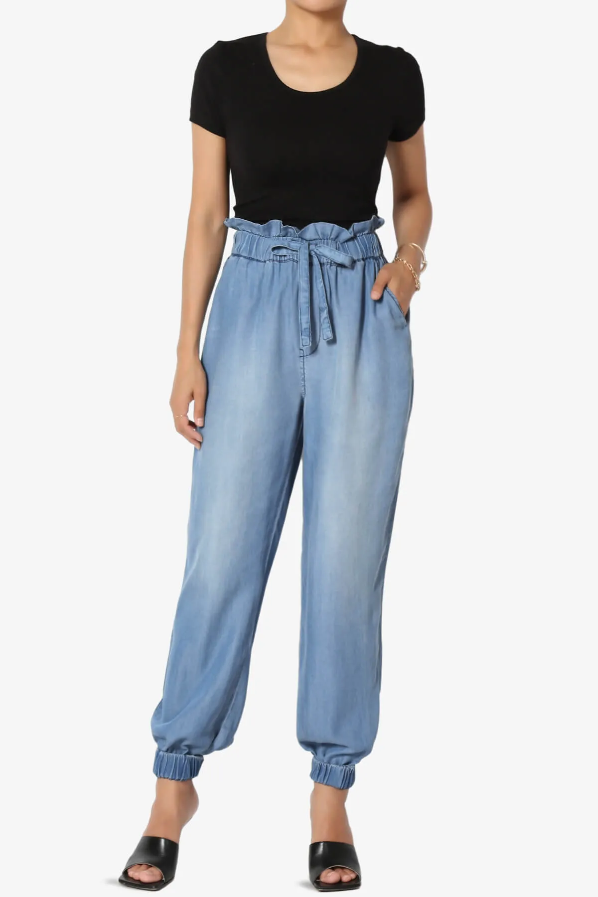 Lilah High Waist Chambray Jogger Pants PLUS