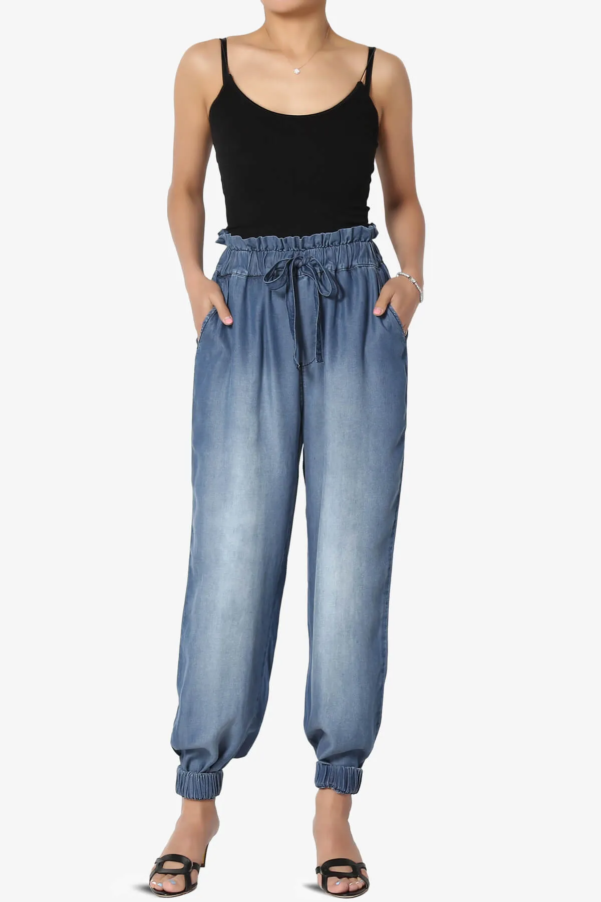 Lilah High Waist Chambray Jogger Pants PLUS