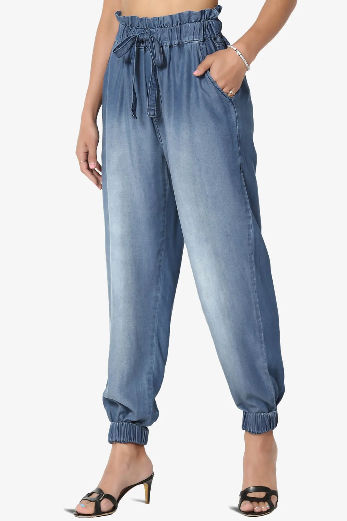 Lilah High Waist Chambray Jogger Pants PLUS