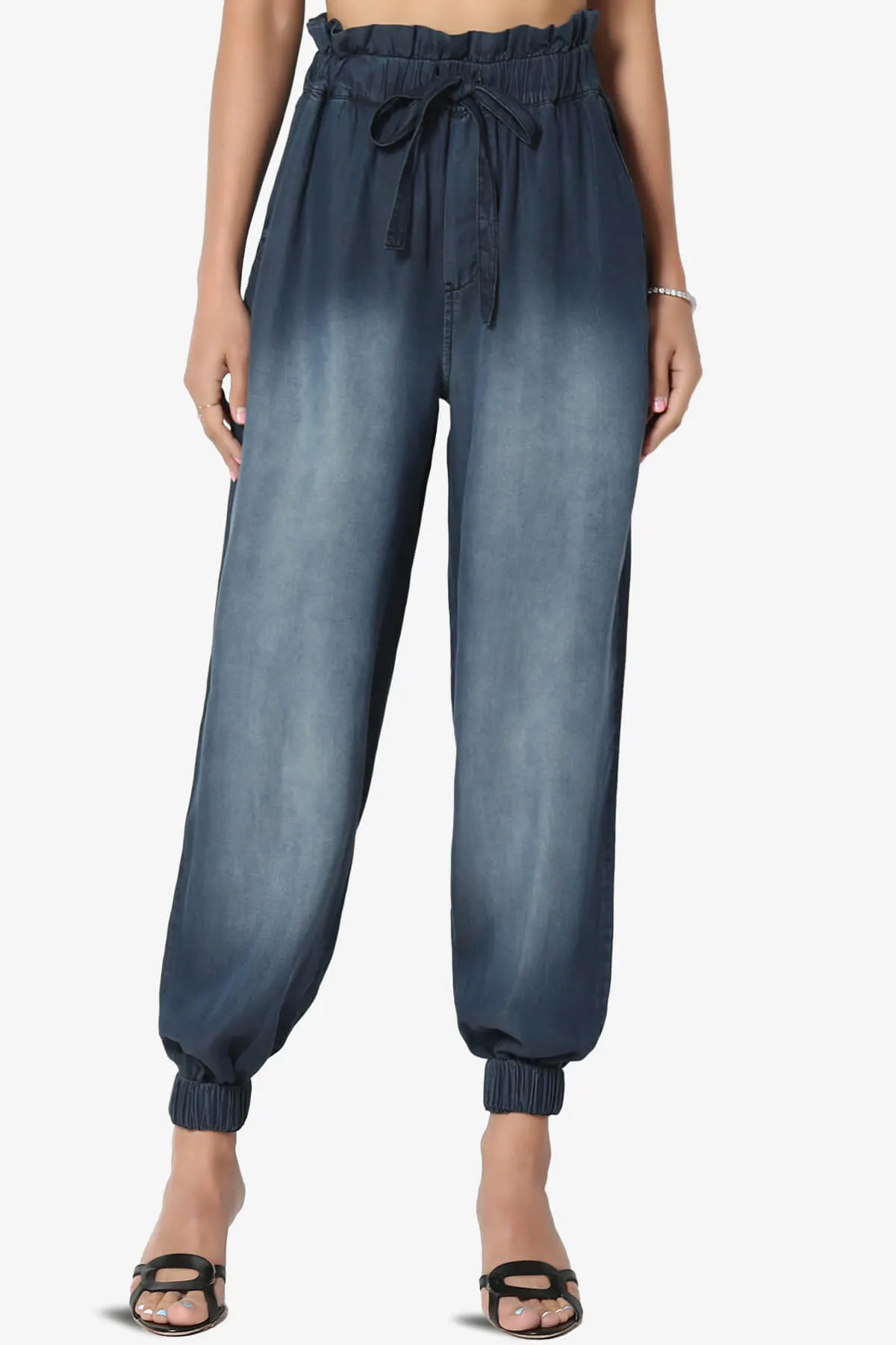 Lilah High Waist Chambray Jogger Pants PLUS