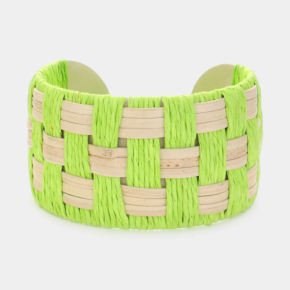 Lime Raffia Weave Fun Fashion Cuff Bracelet | Outfit of Choice Jewelry | 616599