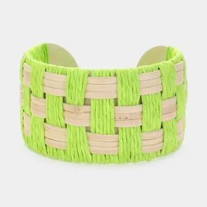 Lime Raffia Weave Fun Fashion Cuff Bracelet | Outfit of Choice Jewelry | 616599