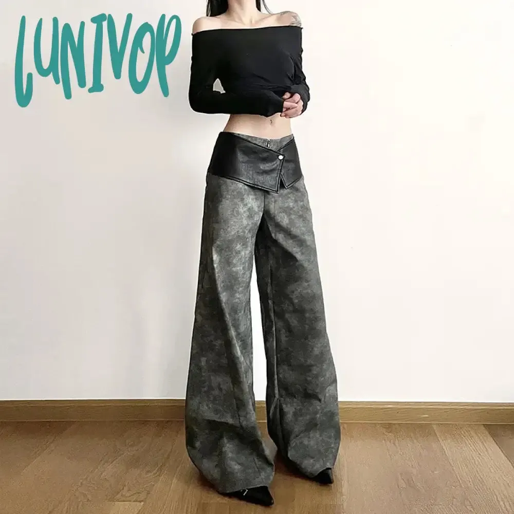 Lunivop Classic Vintage All-match Casual Trendy Cool Youth Vitality Women's Patchwork Gender-free Wide Leg Pants Trousers