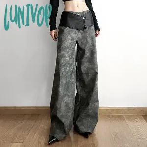 Lunivop Classic Vintage All-match Casual Trendy Cool Youth Vitality Women's Patchwork Gender-free Wide Leg Pants Trousers