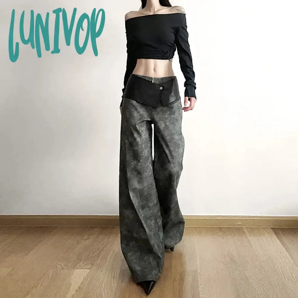 Lunivop Classic Vintage All-match Casual Trendy Cool Youth Vitality Women's Patchwork Gender-free Wide Leg Pants Trousers