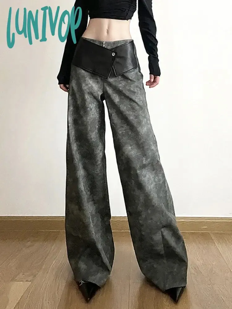 Lunivop Classic Vintage All-match Casual Trendy Cool Youth Vitality Women's Patchwork Gender-free Wide Leg Pants Trousers