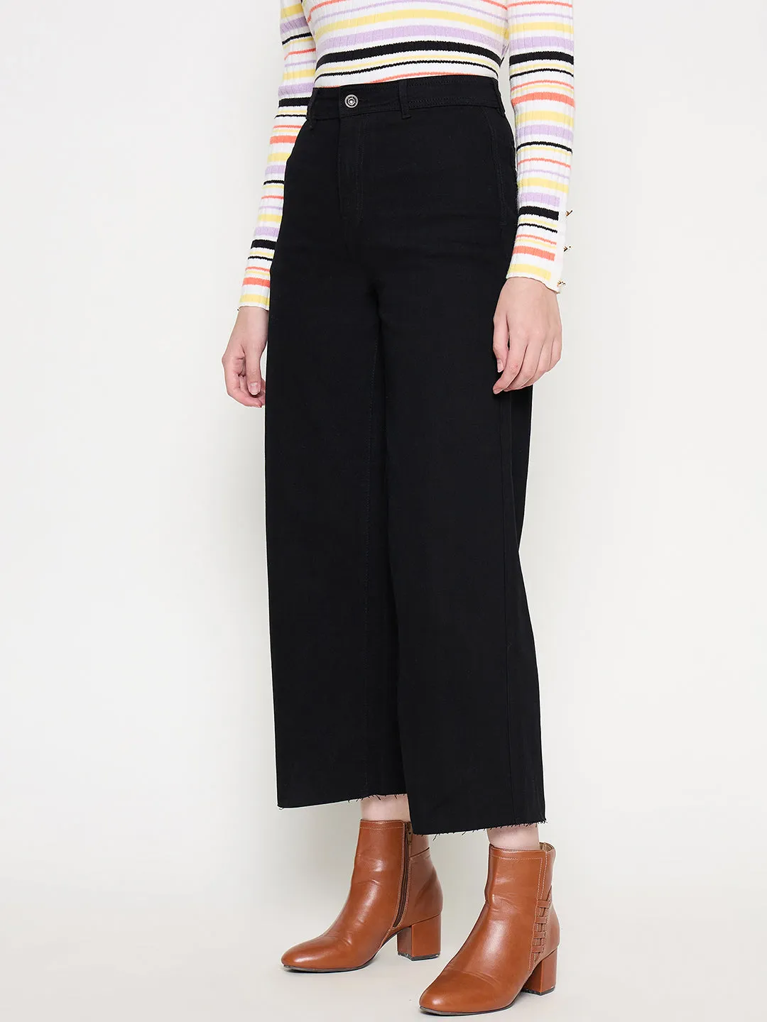 Madame Black Wide Leg Cotton Blend  Denim
