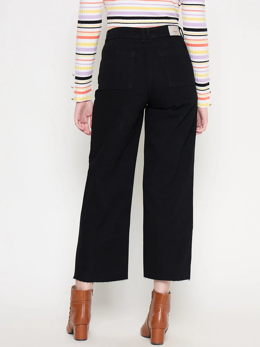 Madame Black Wide Leg Cotton Blend  Denim