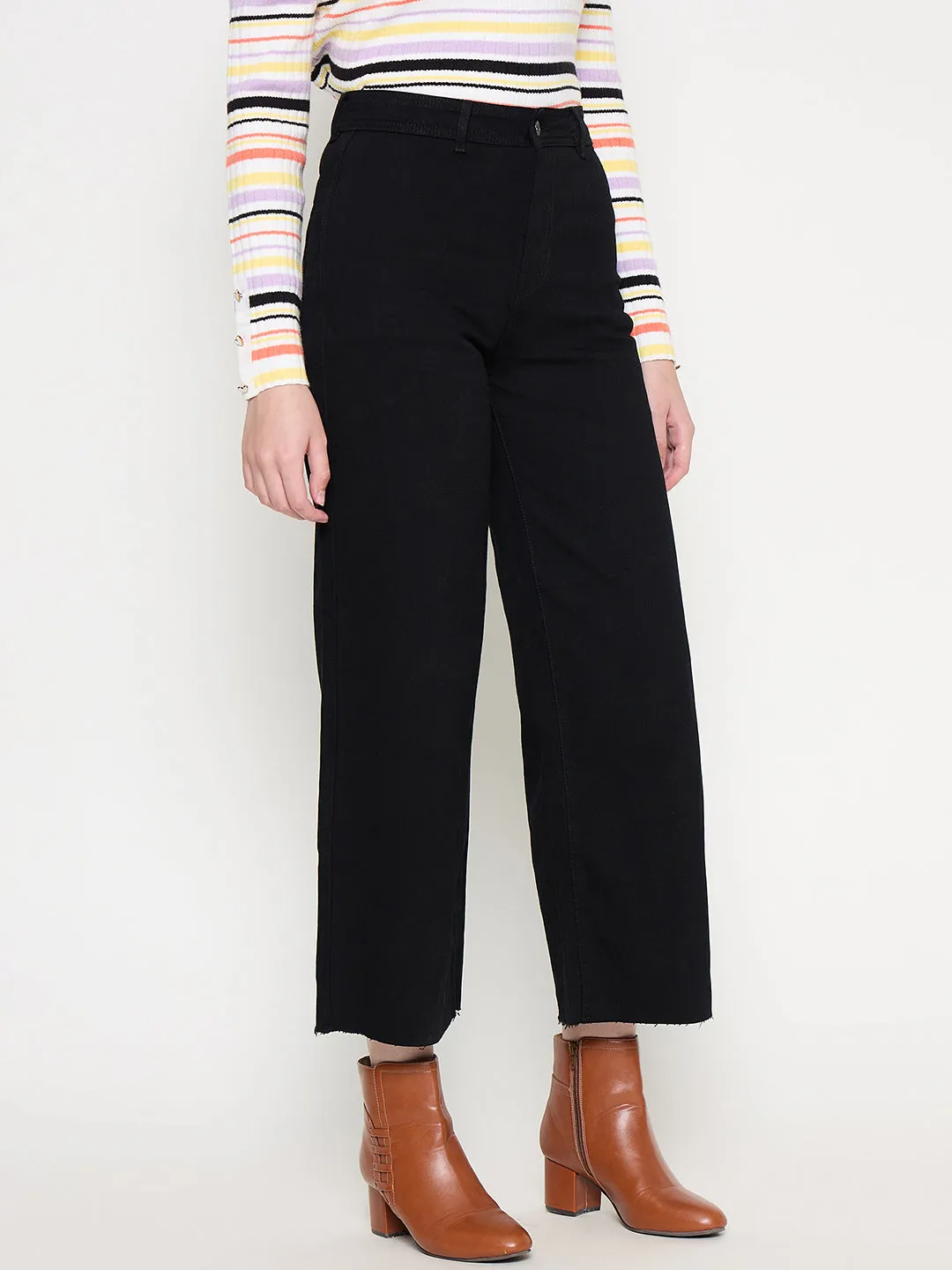 Madame Black Wide Leg Cotton Blend  Denim