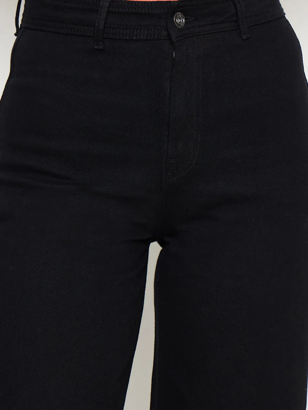 Madame Black Wide Leg Cotton Blend  Denim
