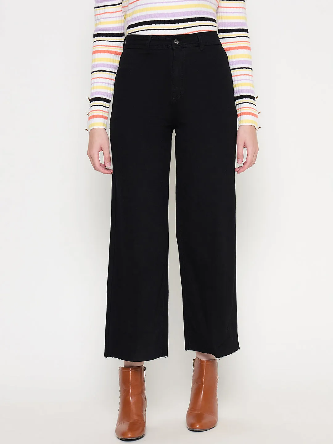 Madame Black Wide Leg Cotton Blend  Denim