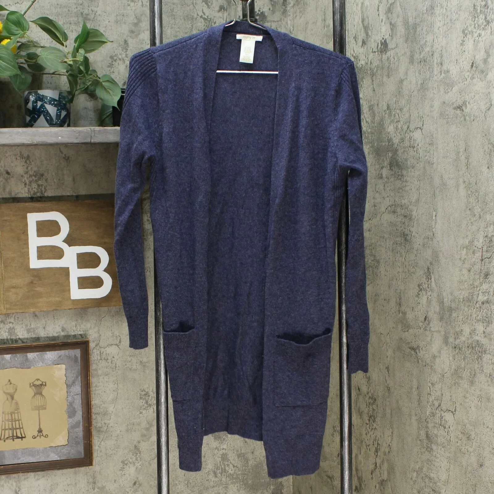Matty M Women's Ribbed Accents Cardigan Sweater Blue Heather Small