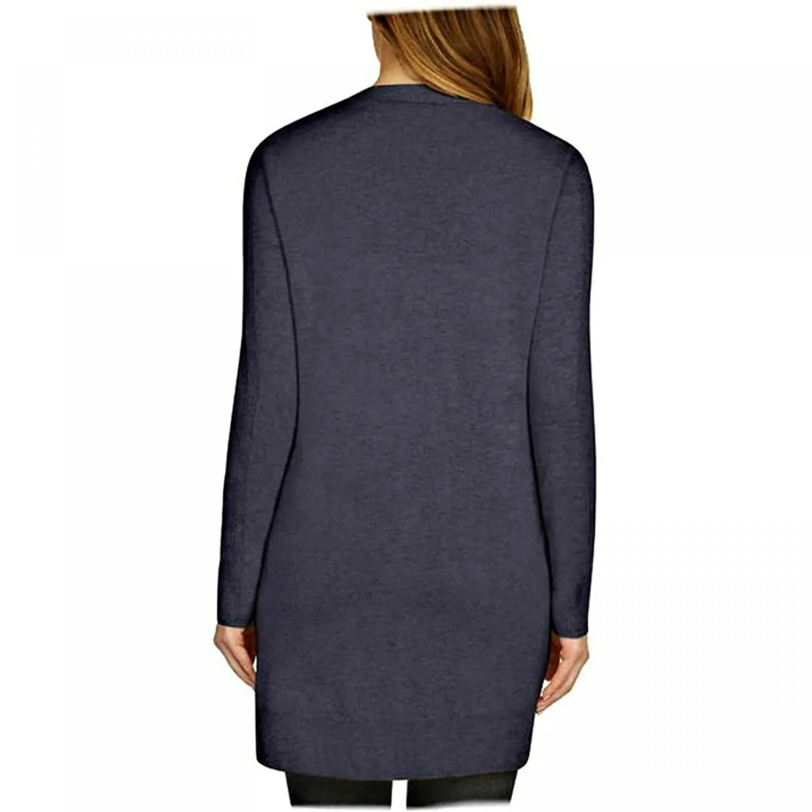 Matty M Women's Ribbed Accents Cardigan Sweater Blue Heather Small