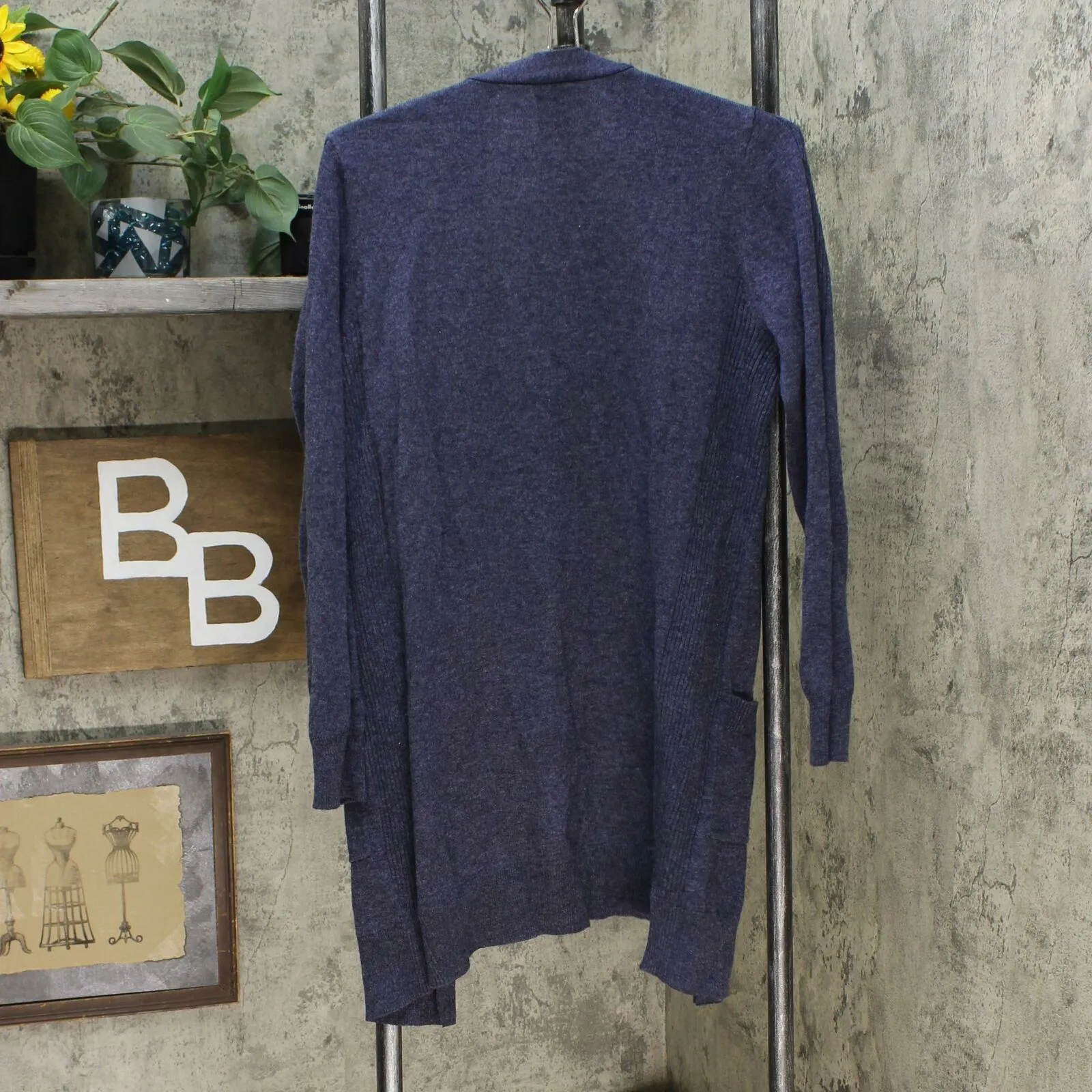 Matty M Women's Ribbed Accents Cardigan Sweater Blue Heather Small