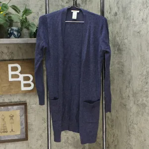 Matty M Women's Ribbed Accents Cardigan Sweater Blue Heather Small
