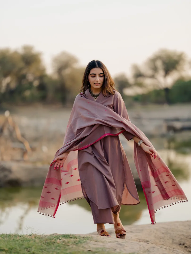 Mauve Kurta set with Jaamdani Dupatta
