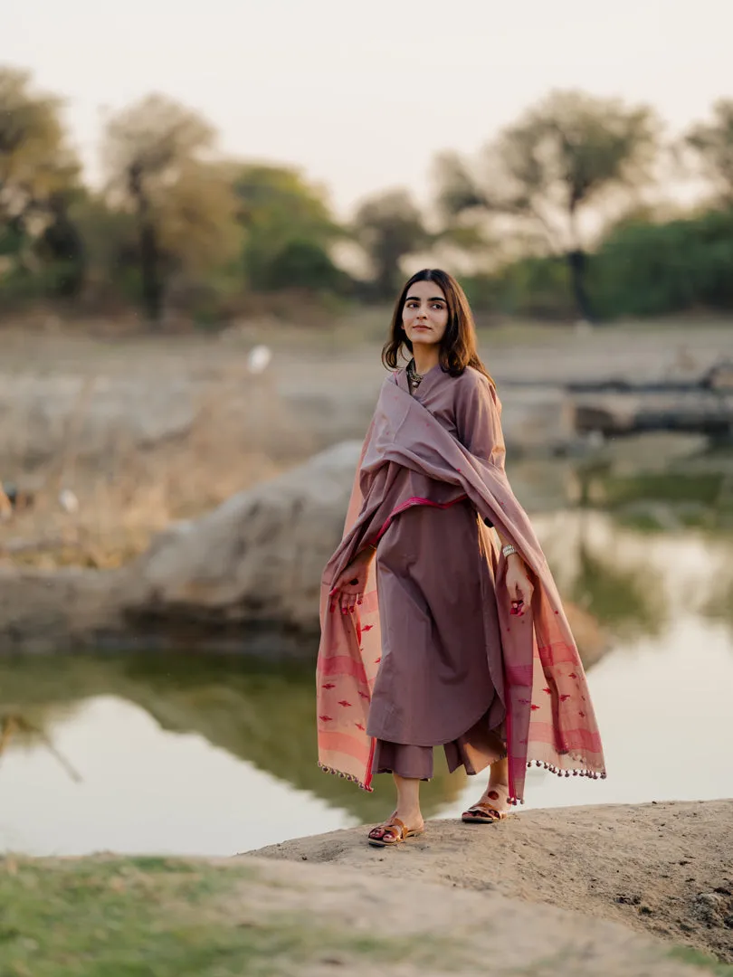 Mauve Kurta set with Jaamdani Dupatta