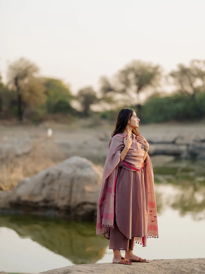 Mauve Kurta set with Jaamdani Dupatta