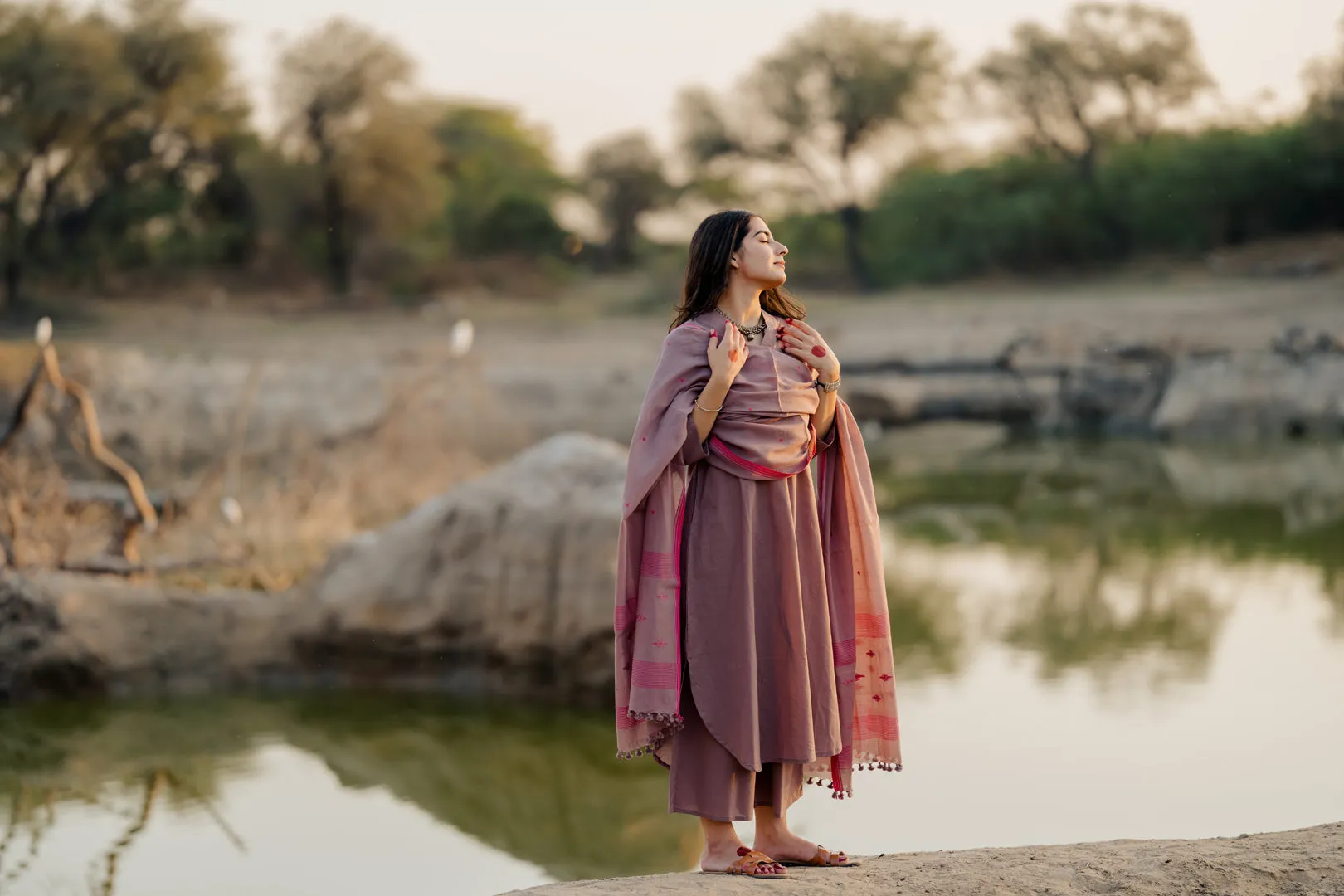 Mauve Kurta set with Jaamdani Dupatta