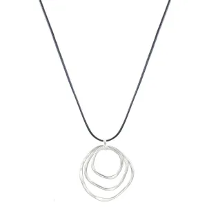 Medium Tiered Hammered Rings on Black Cord Necklace