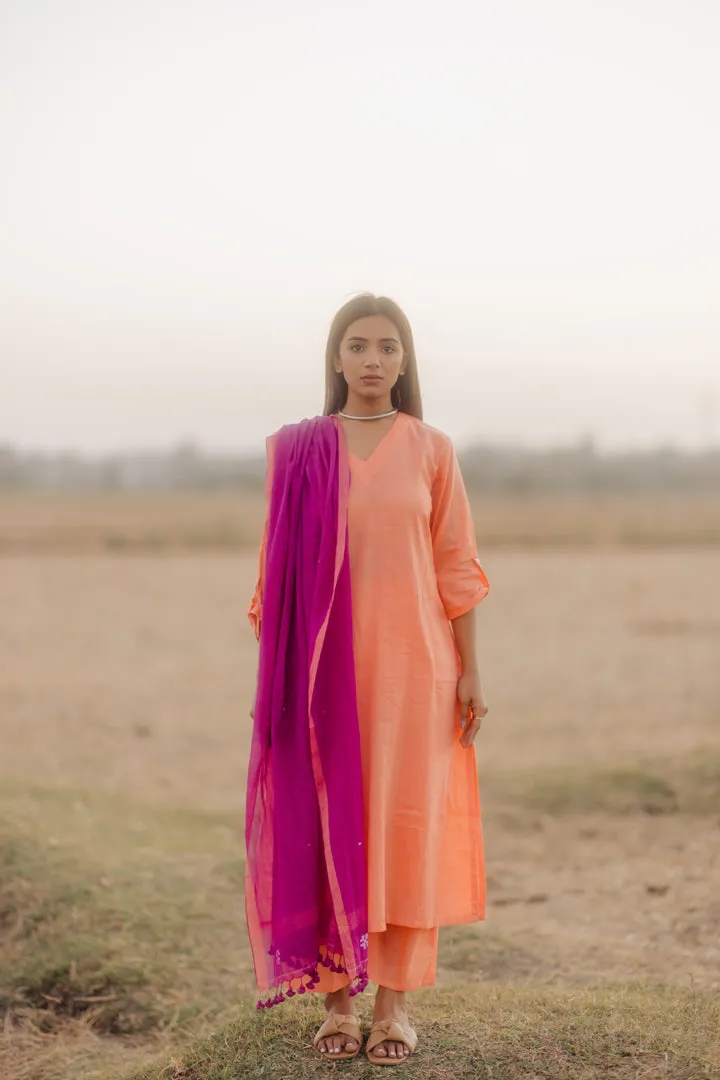 Melon Kurta set with Plum Jaamdani Dupatta