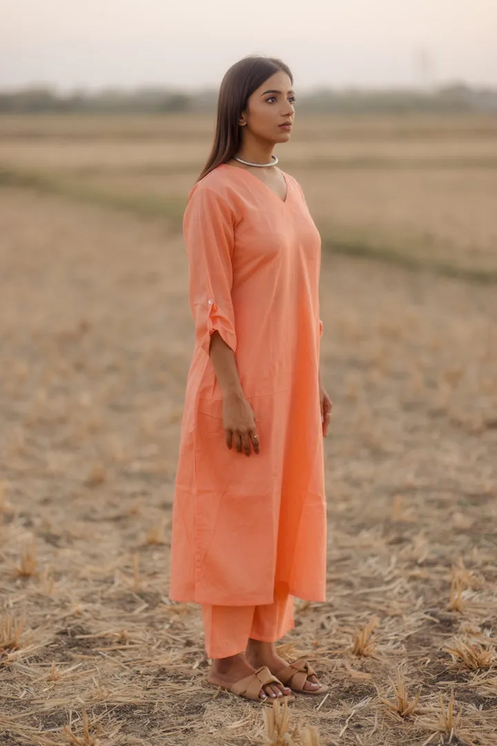 Melon Kurta set with Plum Jaamdani Dupatta