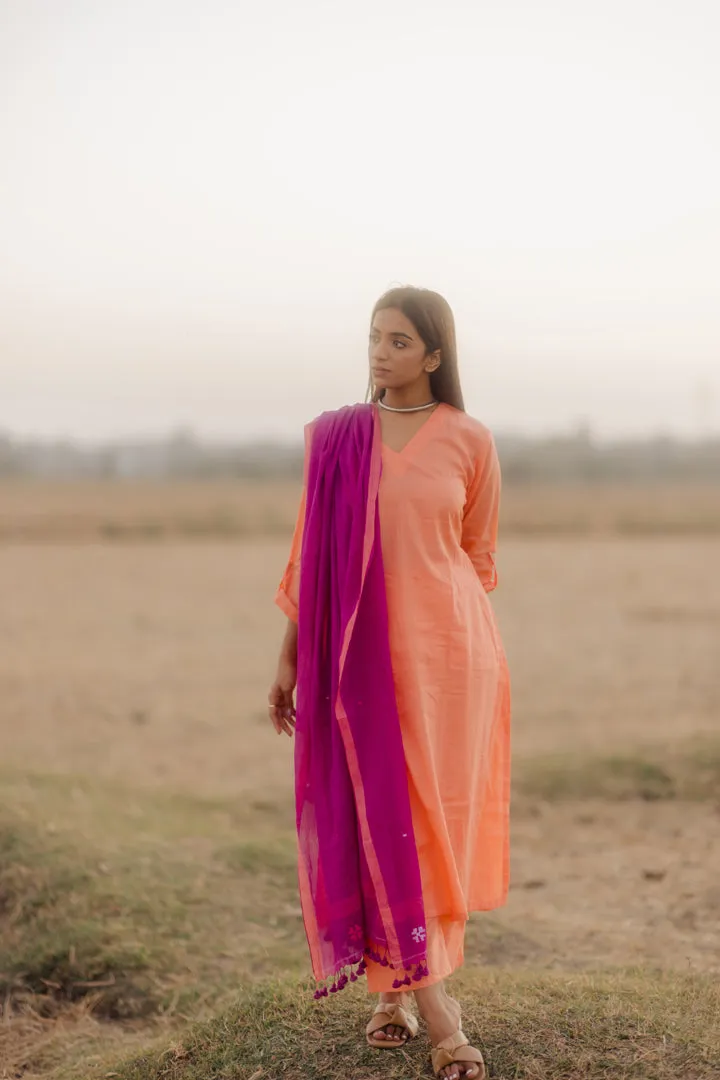 Melon Kurta set with Plum Jaamdani Dupatta