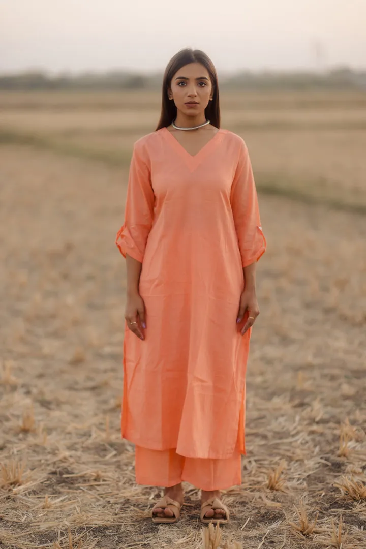 Melon Kurta set with Plum Jaamdani Dupatta
