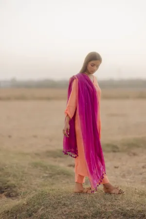 Melon Kurta set with Plum Jaamdani Dupatta