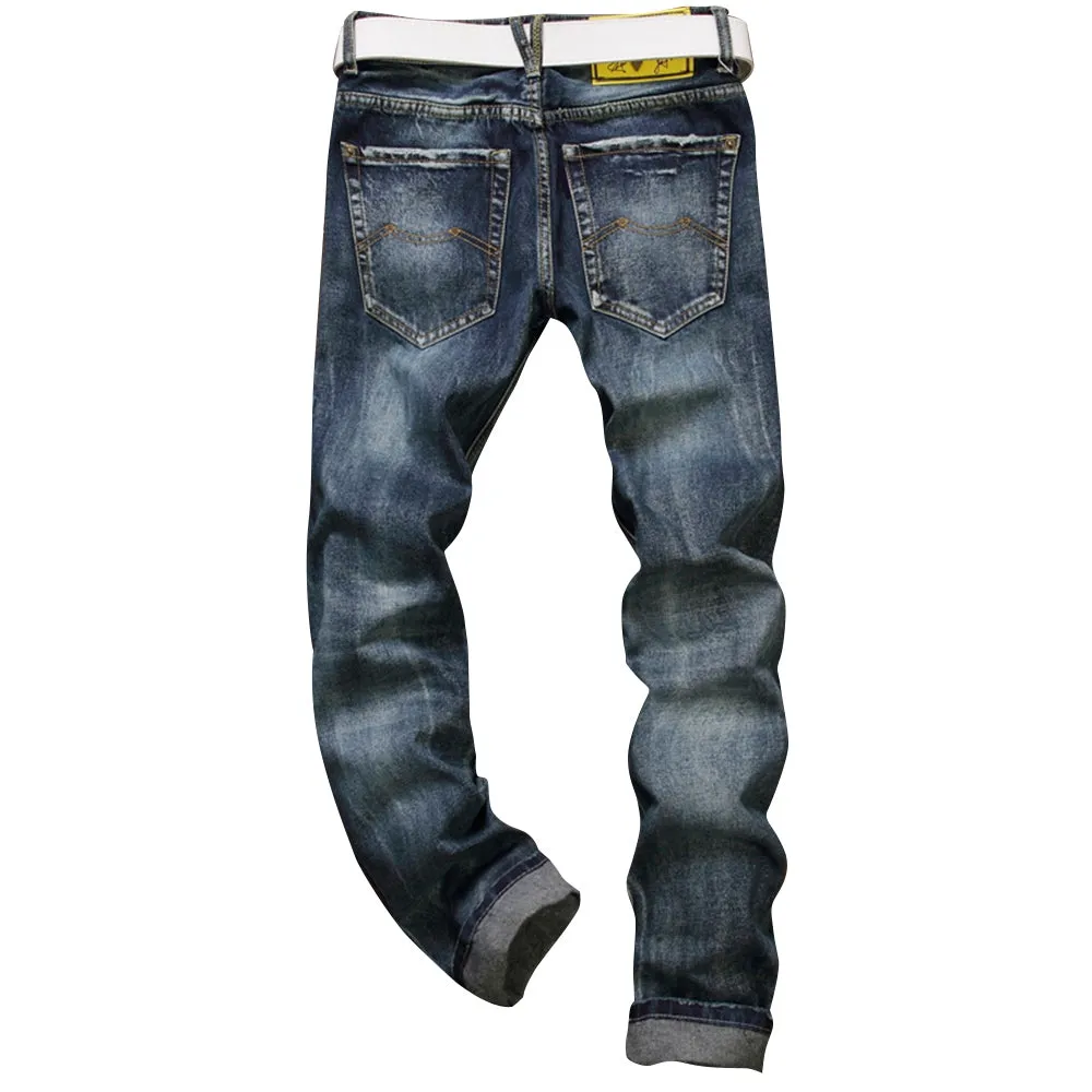 Men's Frayed Zipper Fly Five-pocket Straight Leg Ripped Jeans
