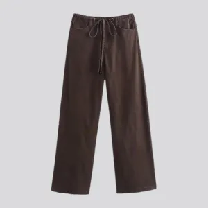 Mid rise stylish wide denim pants for ladies