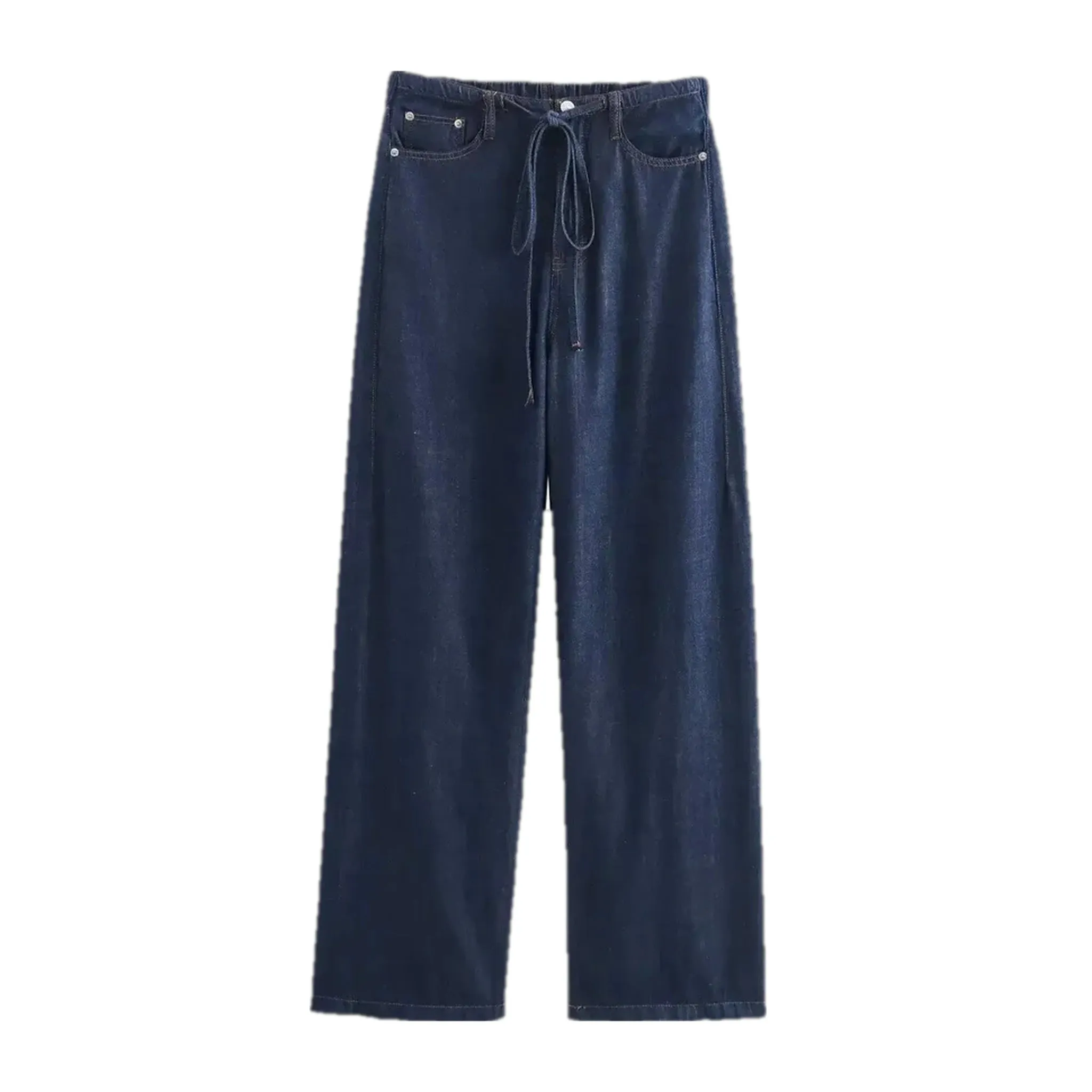 Mid rise stylish wide denim pants for ladies