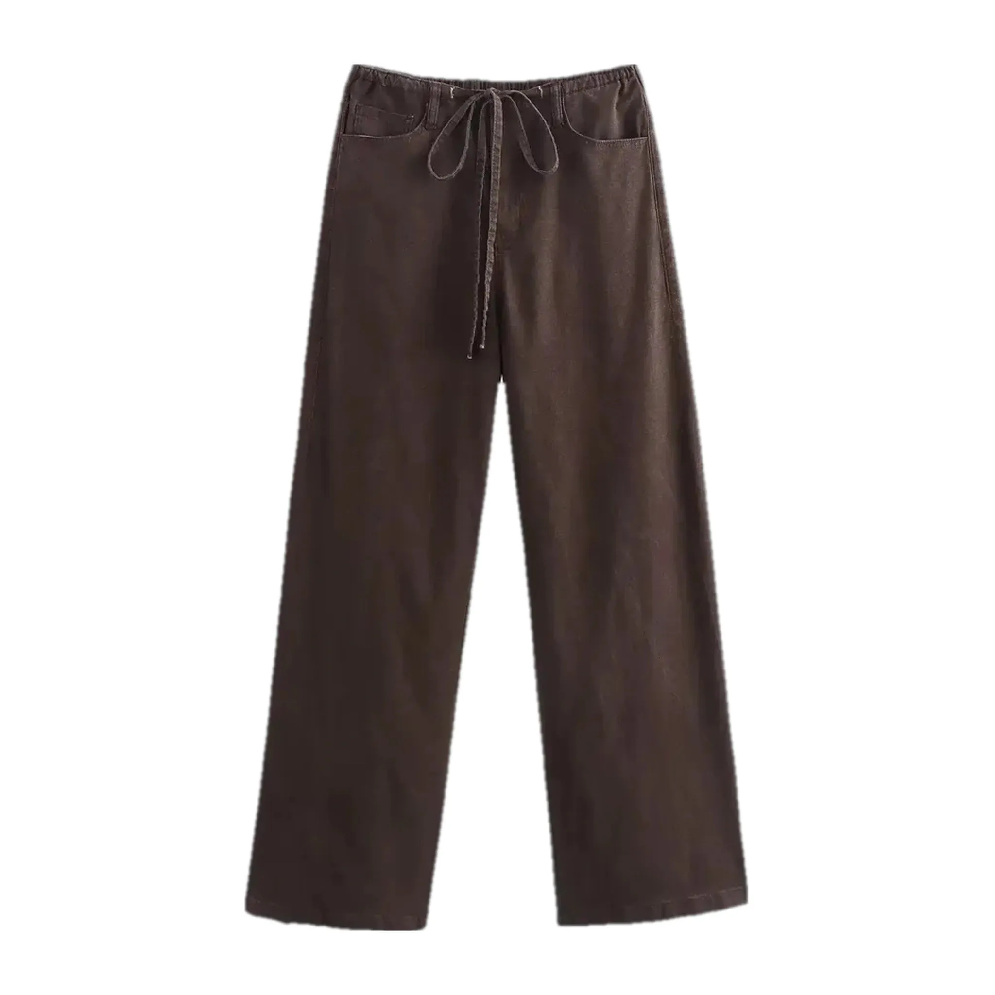 Mid rise stylish wide denim pants for ladies