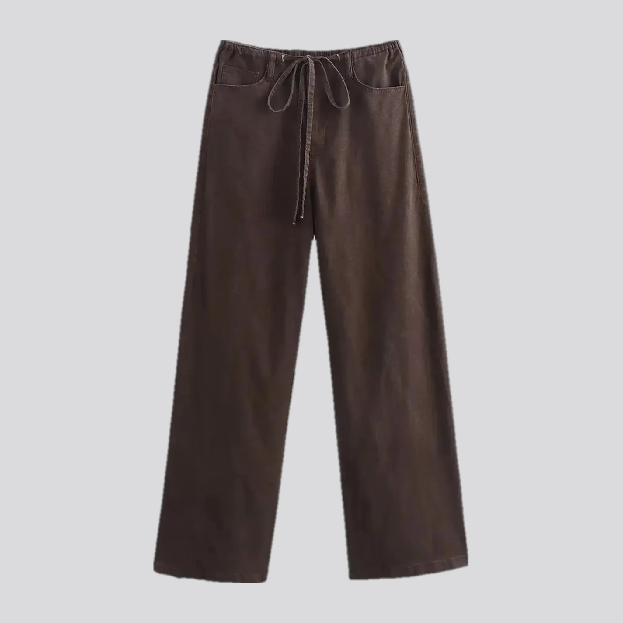 Mid rise stylish wide denim pants for ladies