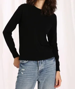 Minnie Rose Cashmere Long Sleeve Frayed Edge Crew